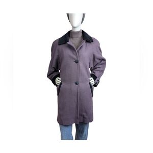 Vintage Wool Coat Mauve with Black Velvet Accent | Size Large